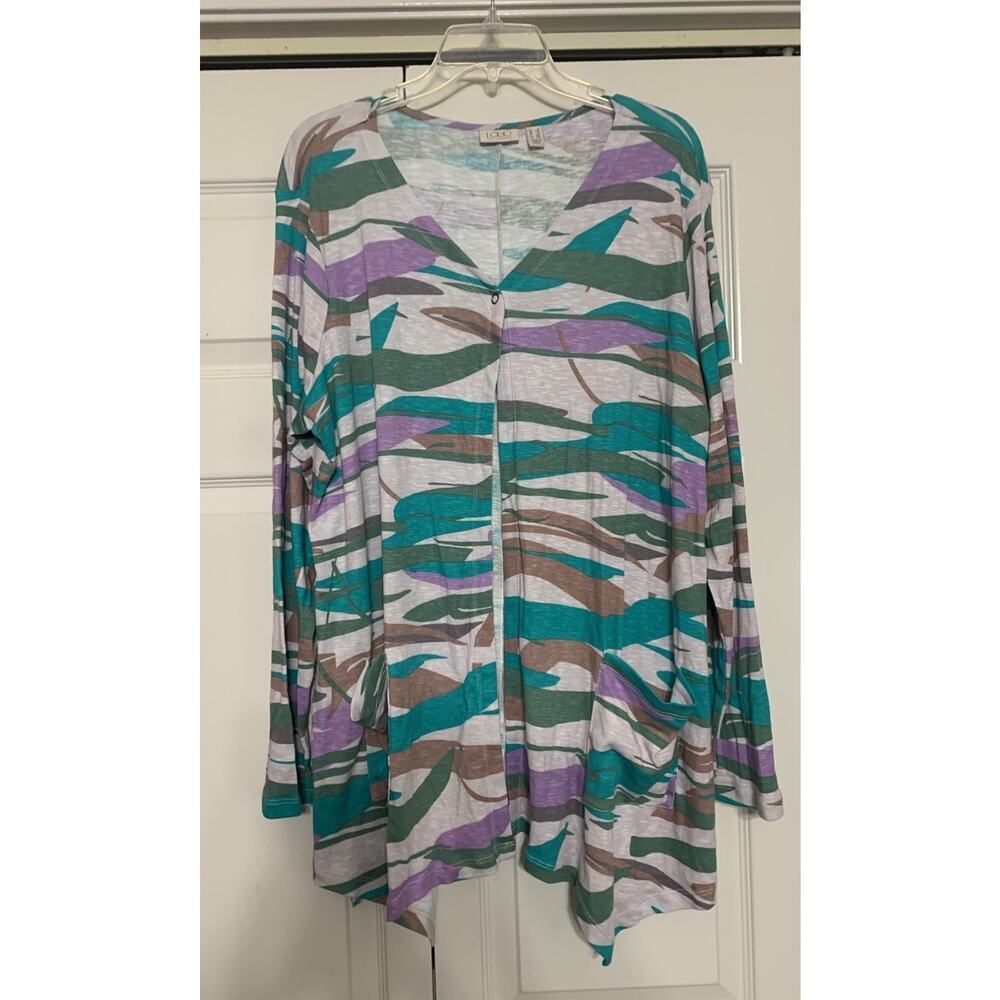 LOGO Lori Goldstein Womens‎ Modal Blend Cardigan 1X Colorful Stretch Open Front